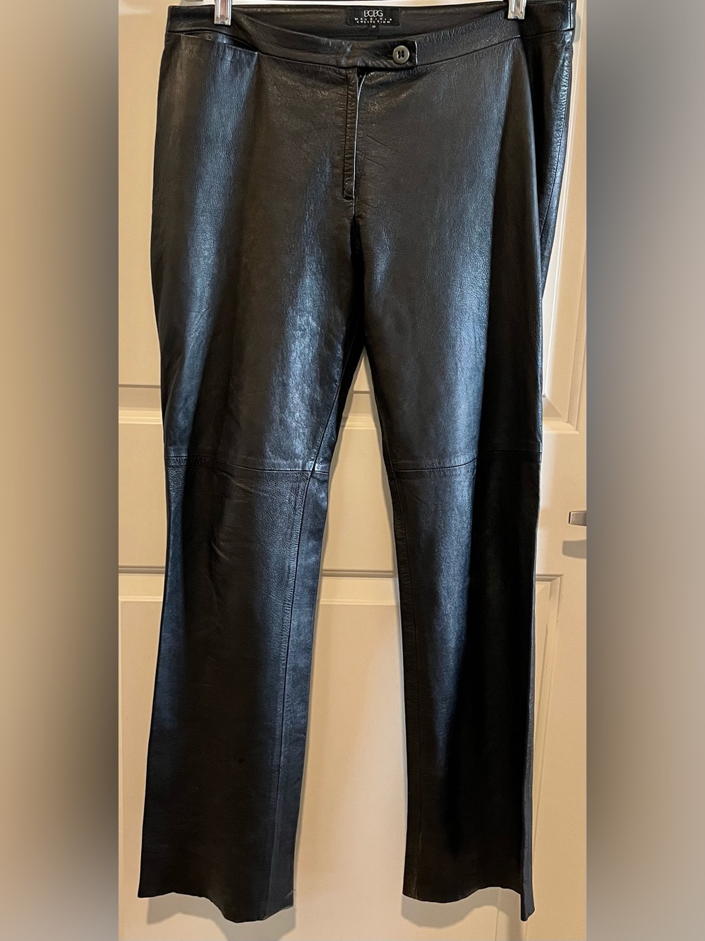 90s BCBG MaxAzria Collection Lambskin Black Leather Pants size 10